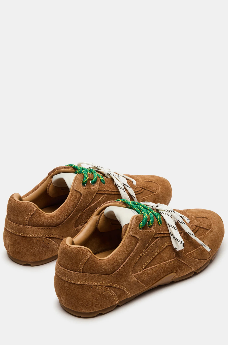 Low-top lace-up sneaker
Suede upper material
This style will come with both colored stripe laces camel brown suede steve madden sneakers
brown fall sneaker shoes 