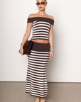striped set
Brown and white striped maxi skirt
brown and white skirt set
fall set
fall outfit
Striped knit top
Off the shoulder fold over
Sleeveless
Unlined
Length: 24"
Viscose/Nylon/Polyester
Striped knit A line maxi skirt
Fold over waistband
Unlined
Length: 32"
Viscose/Nylon/Polyester