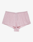pink Striped boxer shorts
Front boxer placket with buttons
Adorned with picot trims
Decorative bow at front waist
Unlined
Polyester/Cotton
for love & lemons boxer shorts