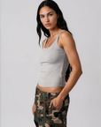 grey Ribbed knit tank top. Elastic neckline. Unlined. Basic tank top. grey tank top