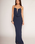 Cowl neck maxi dress
Adjustable spaghetti straps
Side zipper closure
Adjustable back tie
Lined
navy blue maxi dress
navy blue wedding guest dress