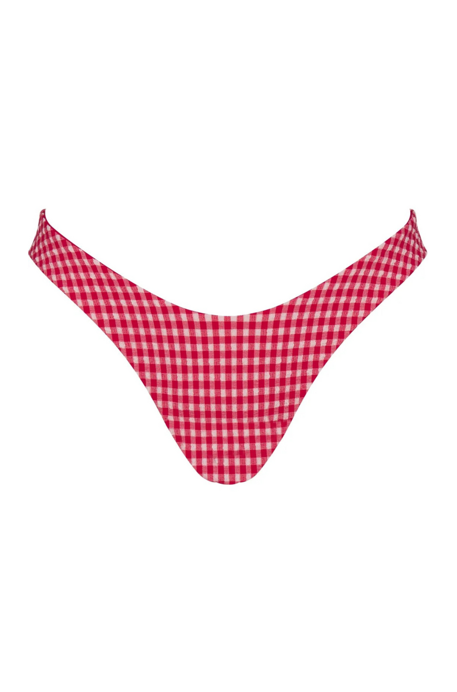 red Gingham printed bikini bottoms
Mid to high rise cut
Reversible front-to-back design
Seamless
Nylon/Polyester/Spandex