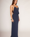 Cowl neck maxi dress
Adjustable spaghetti straps
Side zipper closure
Adjustable back tie
Lined
navy blue maxi dress
navy blue wedding guest dress