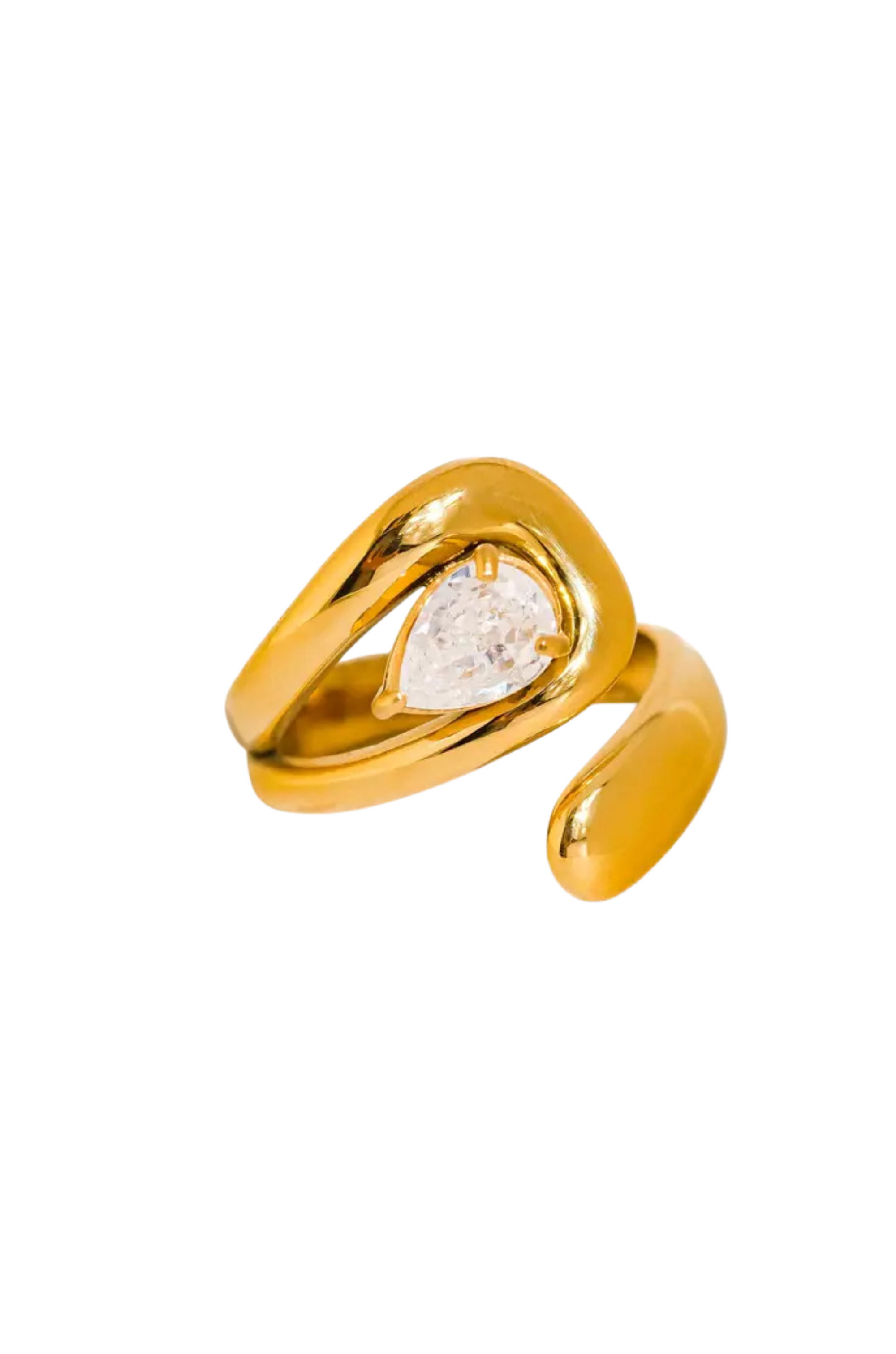 18K Gold Non-Tarnish Wrap CZ Ring
18K Gold Plating
Stainless Steel
Size 7 Measurement: 0.682 Diameter/2.14 Circumference
Lead-free
Nickel-safe
Hypoallergenic
Water Resistant