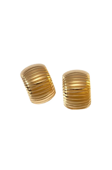 Rounded ribbed earrings. Tarnish free. Stainless steel. Lightweight. gold earrings
