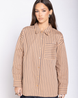Knit striped long sleeve
Front button closure
Length: 26"
Sleeve: 20"
100% Cotton