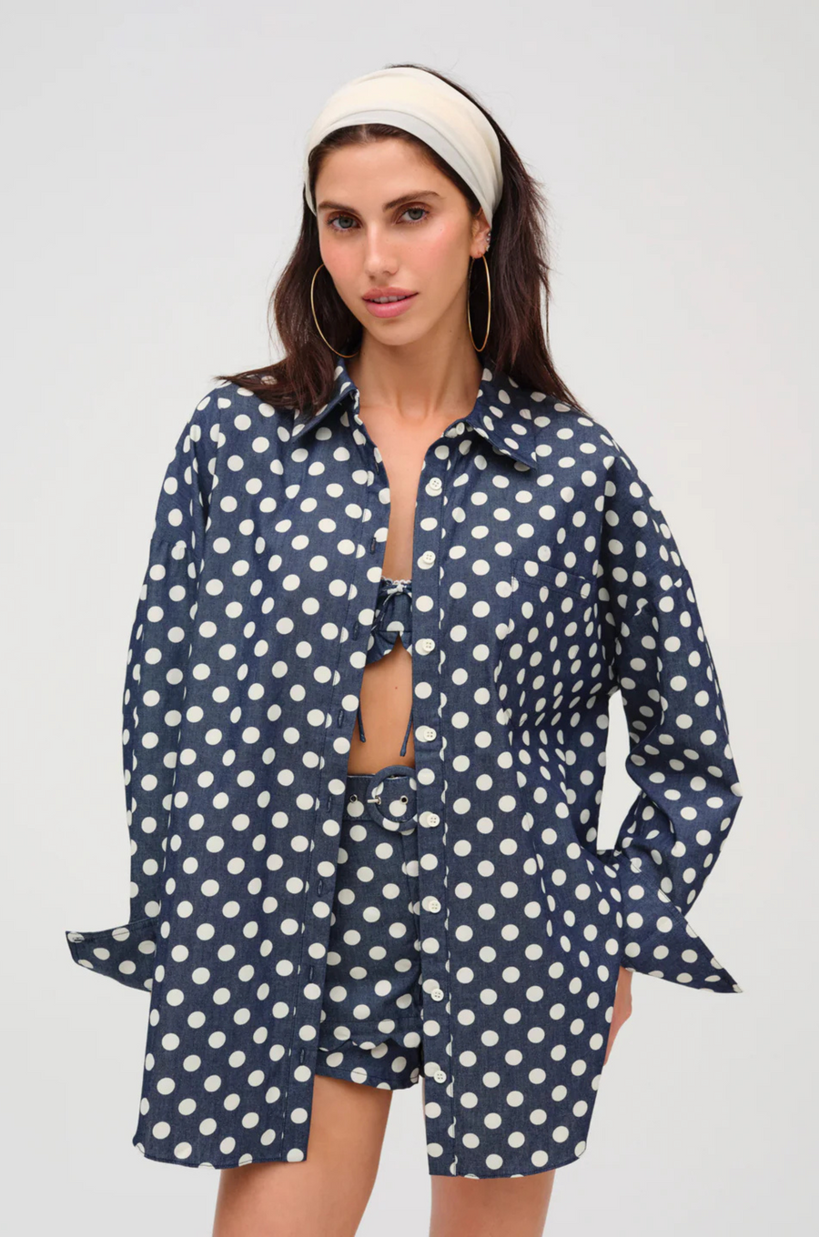 Dolly Dot Denim Button-Down Top by For Love & Lemons