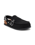 black suede clog slide