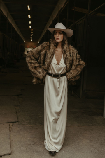 Satin maxi dress. Fixed halter strap. Elastic back strap. Fully lined. ivory satin maxi dress. 