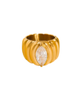18K Gold Non-Tarnish Marquise
CZ Statement Ring
18K Gold Plating
Stainless Steel
Cubic Zirconia