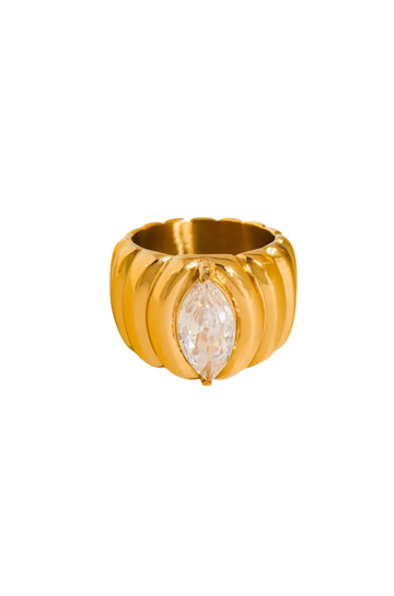 18K Gold Non-Tarnish Marquise
CZ Statement Ring
18K Gold Plating
Stainless Steel
Cubic Zirconia
