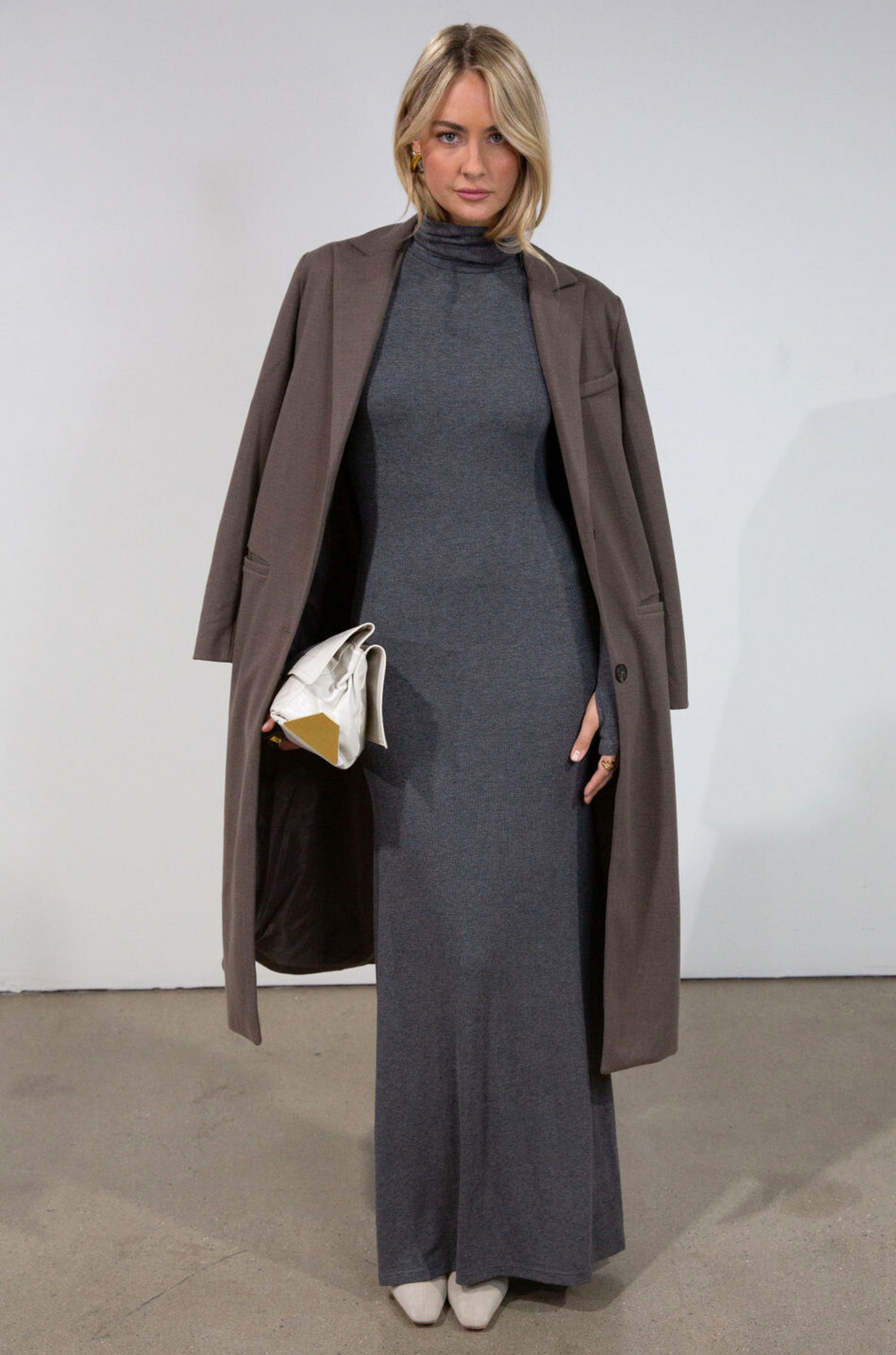 Ribbed knit maxi dress. Turtleneck. Long sleeves. Unlined. grey turtleneck maxi dress. fall dress. friendsgiving dress. thanksgiving dress.