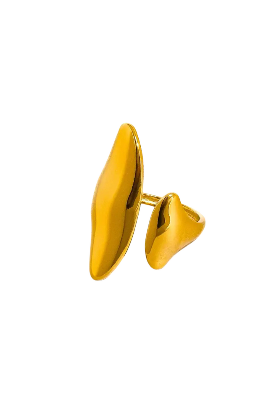 18K gold non-tarnish abstract statement ring
18K gold plating stainless steel
Size 7 measurement: 0.682 Diameter/2.14 Circumference
Lead and Nickel Free
Hypoallergenic
Water Resistant