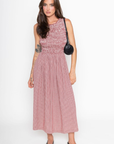 Gingham printed midi dress
Side pockets
Sleveless
Smocked bodice
Adjustable back tie
Open back
Unlined
burgundy gingham maxi dress
summer dress
fall dress
summer to fall transition dress