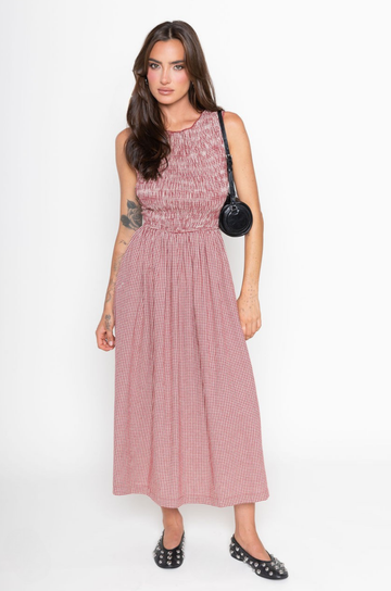 Gingham printed midi dress
Side pockets
Sleveless
Smocked bodice
Adjustable back tie
Open back
Unlined
burgundy gingham maxi dress
summer dress
fall dress
summer to fall transition dress