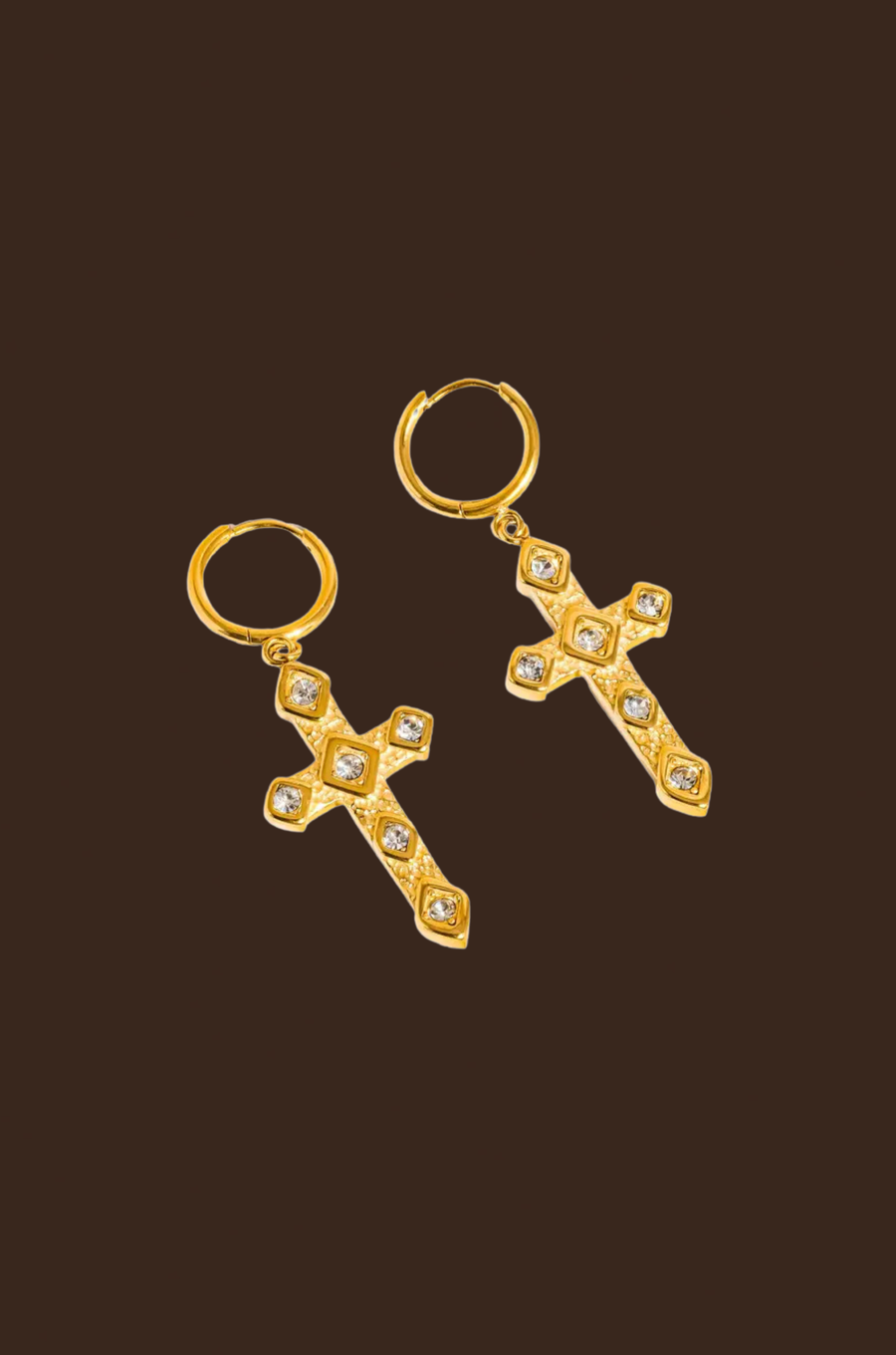 18K Non-Tarnish CZ Gold Cross Earring
18K Gold Plating
Stainless Steel
Rhinestone
gold cross earrings