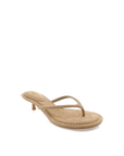 Open round toe
Two thin thong straps across upper
Padded sole for extra comfort
Slip on design
Open heel counter
Synthetic
Heel height 1.96"
tan suede kitten heel