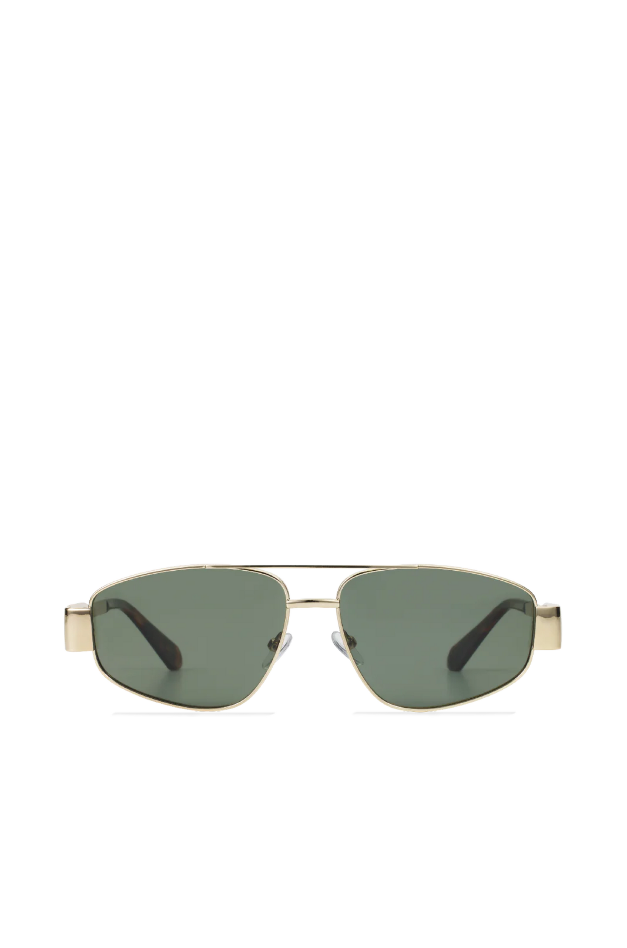 gold black and green Aviator-style sunglasses