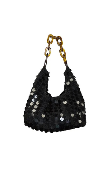 black Sequin mini purse
Inner lining
Magnetic clasp closure