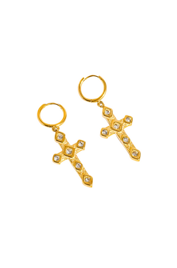 18K Non-Tarnish CZ Gold Cross Earring
18K Gold Plating
Stainless Steel
Rhinestone