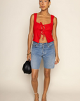 red Double front tie tank top
Square neckline
Waist-defining bodice
Lined
fourth of july top
summer tank top