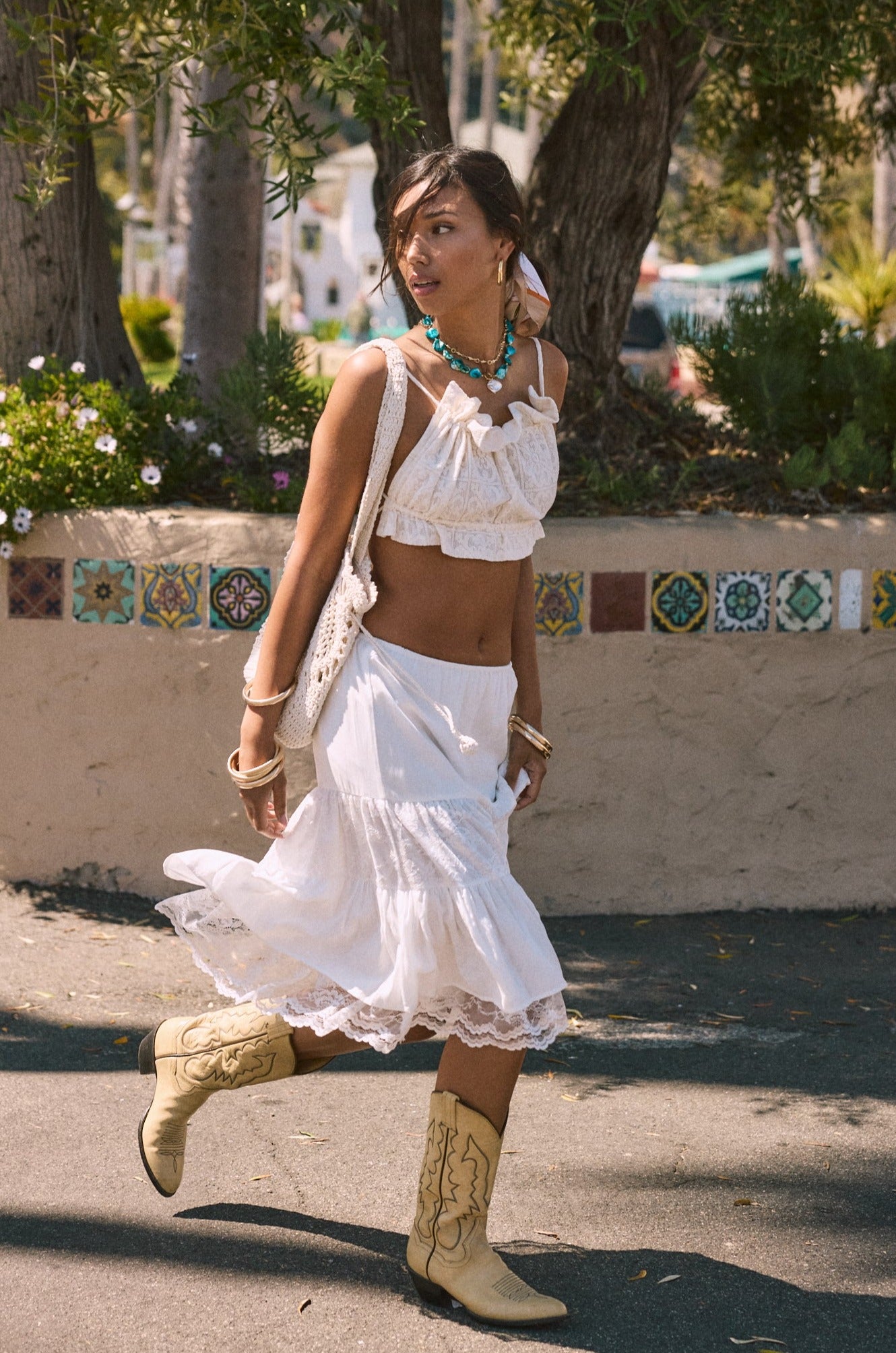 Woven and lace midi skirt. Elastic waist. Unlined. white midi skirt. lace skirt. european summer skirt. european summer outfit. beach cover up. beach skirt cover up. summer skirt. summer outfit. vacation outfit