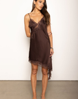 brown satin dress with lace trim
fall dress
zara dupe