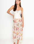 Floral printed asymmetircal midi skirt
Lace picot trim
Side zipper closure
Unlined/sheer
Vintage floral asymmetrical skirt
Summer skirt