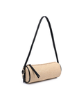 Cylindrical woven straw shoulder bag
Zipper closure
Slim strap
Lined
Vegan Leather
beige woven barrel bag