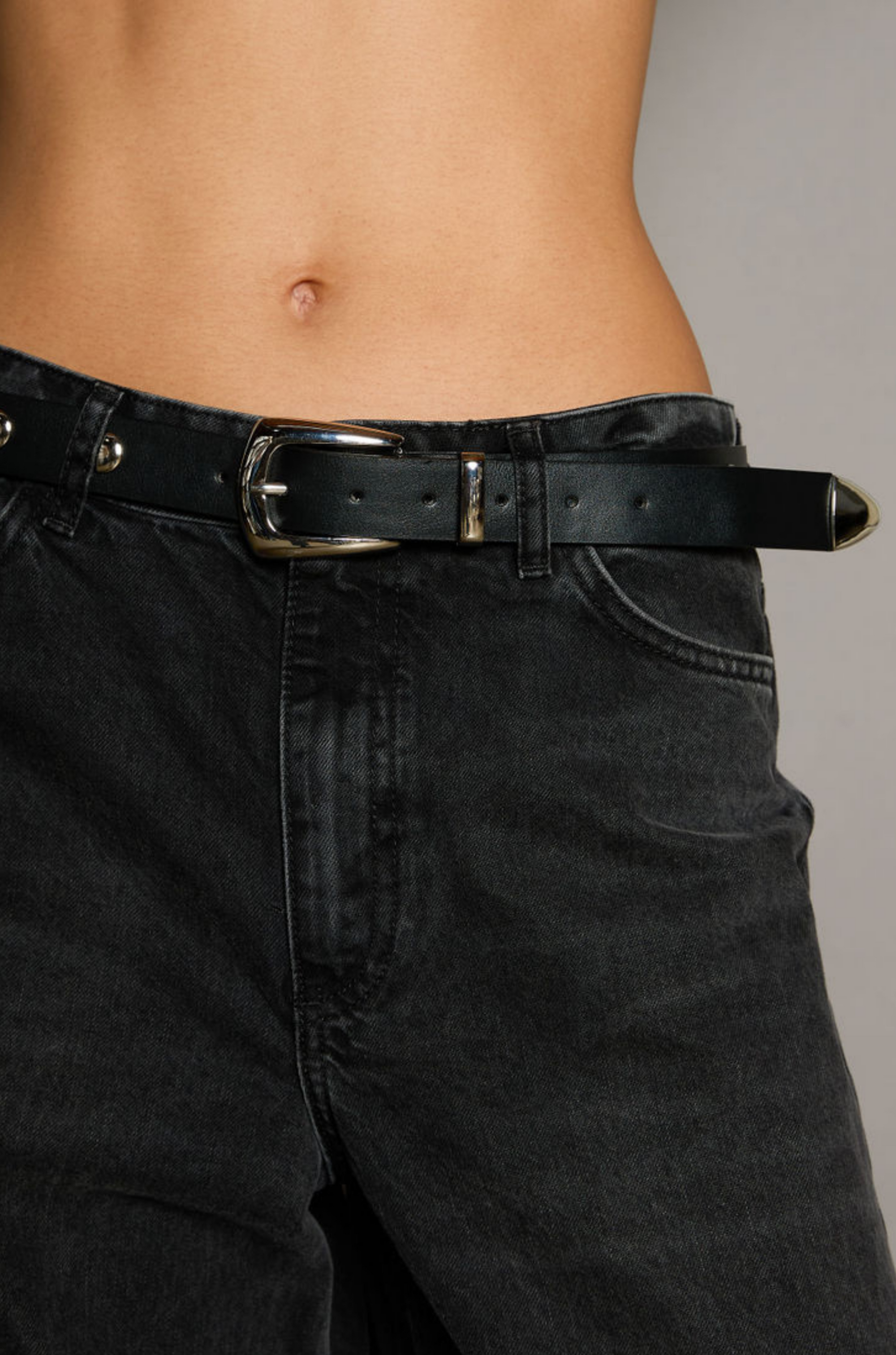 Studded faux leather belt.