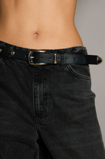 Studded faux leather belt.