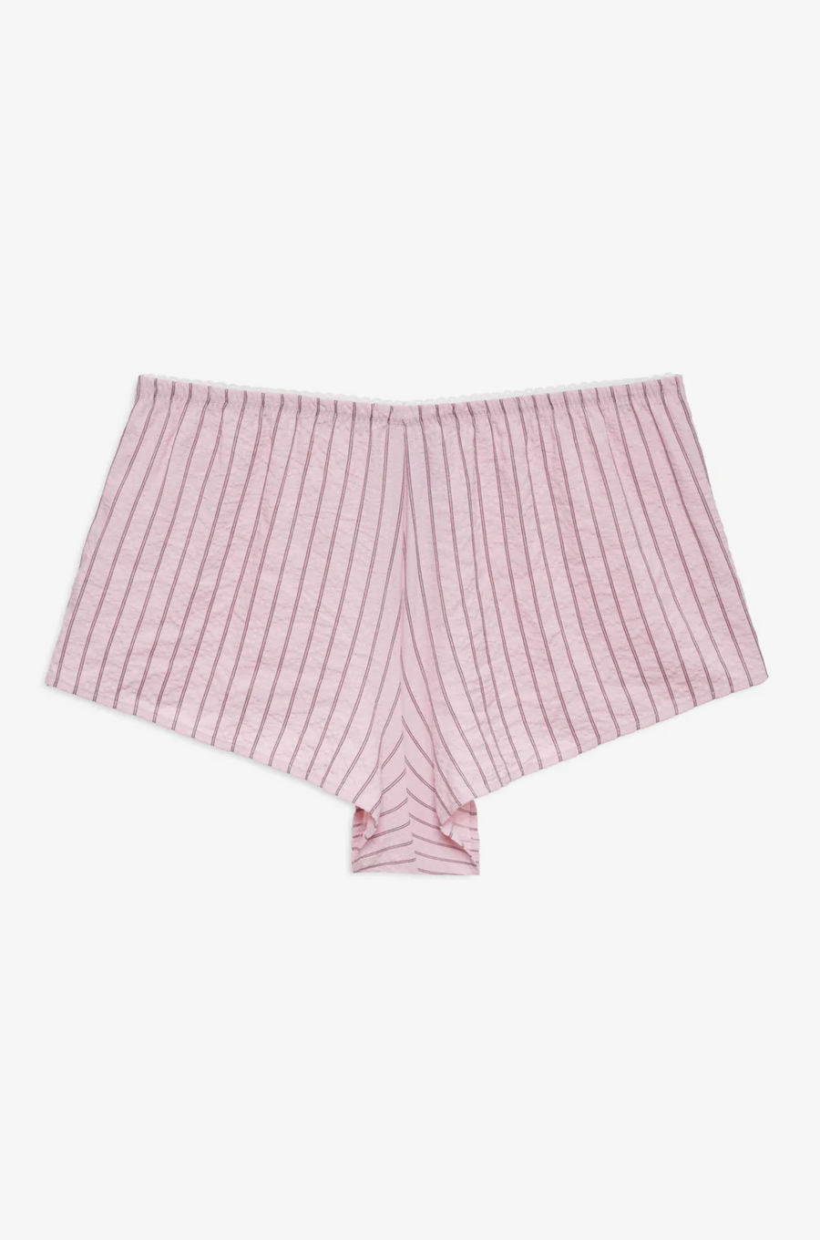pink Striped boxer shorts
Front boxer placket with buttons
Adorned with picot trims
Decorative bow at front waist
Unlined
Polyester/Cotton
for love & lemons boxer shorts