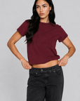 maroon burgundy Crewneck t-shirt top
Short sleeve
Unlined
