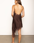 brown satin dress with lace trim
fall dress
zara dupe
