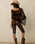 black Lace capri pants
Elastic waistband
Unlined/Sheer