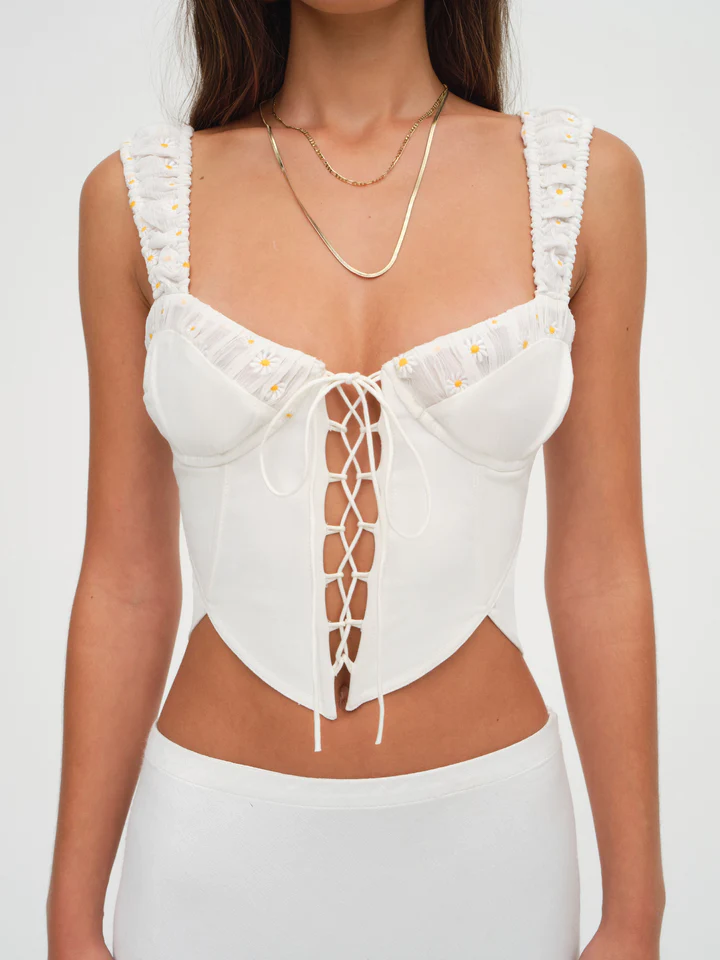 Tilly Denim Corset Top by For Love & Lemons