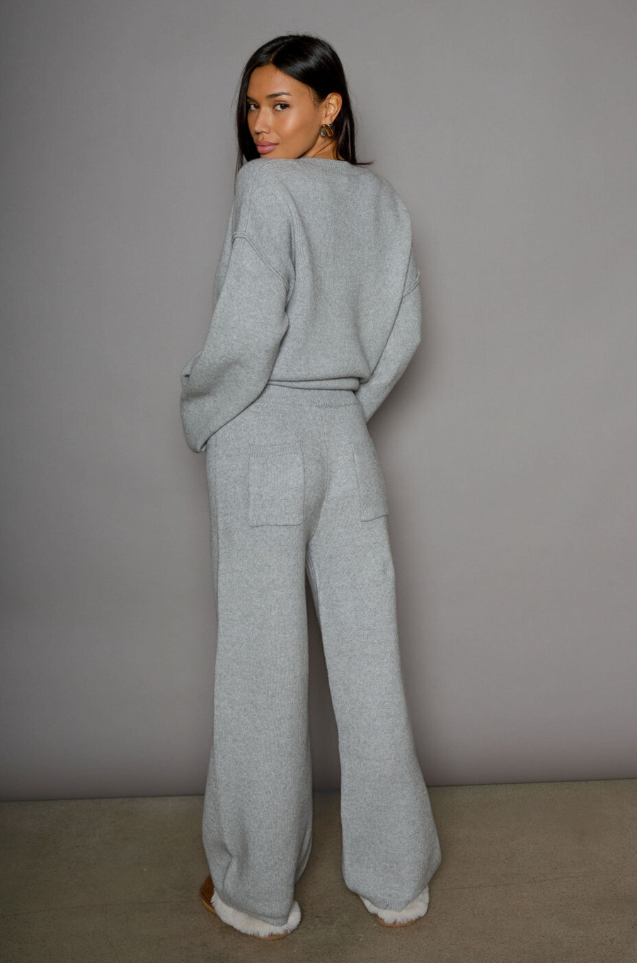 crochet knit set. sweater pant set. cozy set. cute loungewear. cute comfy outfit. fall outfit. winter outfit. grey lounge set