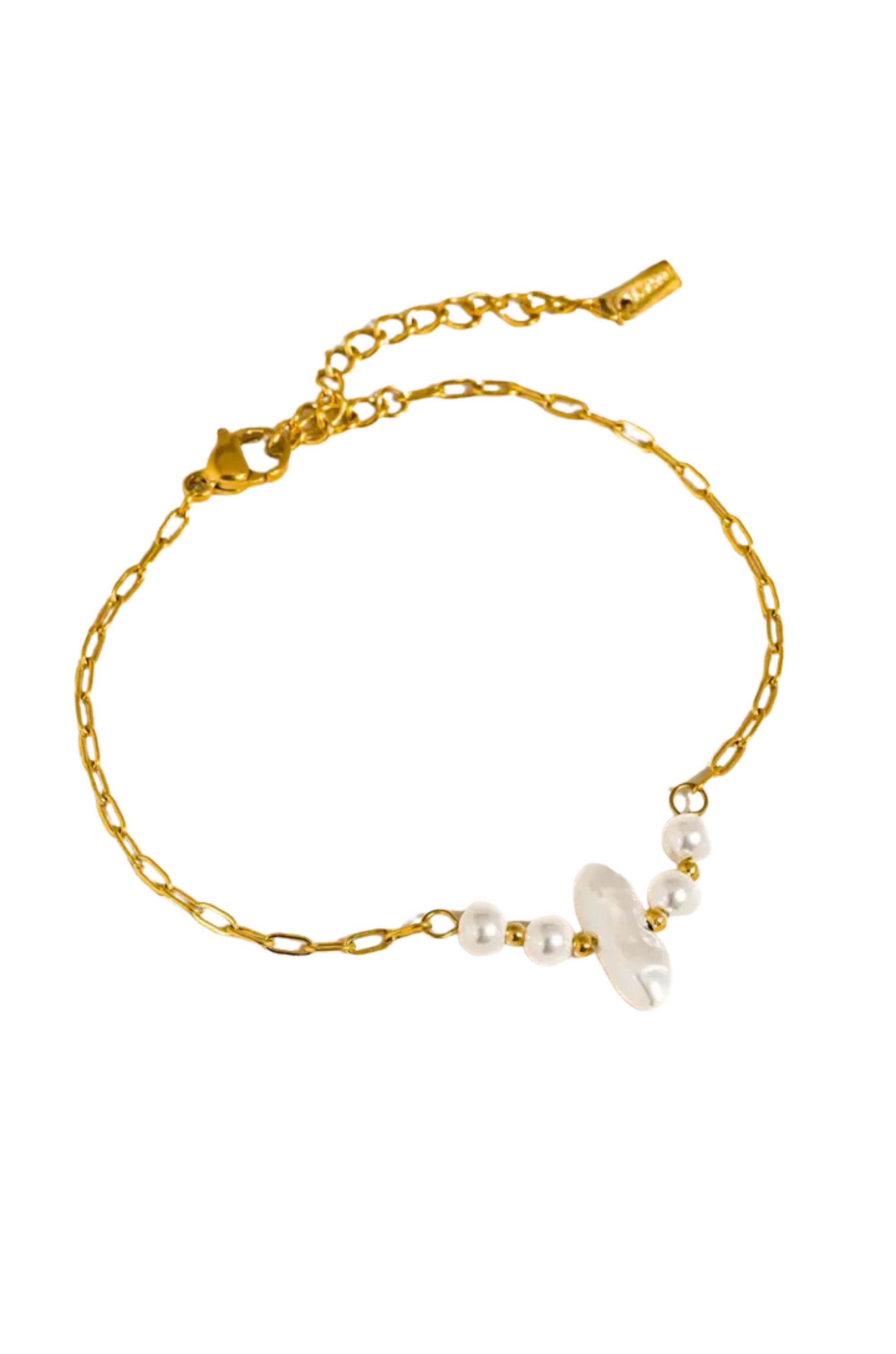 18K Gold Non-Tarnish Pearl Chain Bracelet