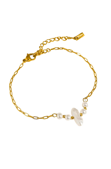 18K Gold Non-Tarnish Pearl Chain Bracelet