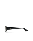 Vintage-inspired sunglasses. Featuring a sleek horizontally elongated oval shape with softly rounded lenses, this statement silhouette is set within a thick dark frame that slightly widens at the outer edges for a modern sporty finish.

Featuring:

elongated oval frame silhouette
acetate frame
softly rounded lens shape
thick dark frame design with widened outer edges
retro-inspired sporty aesthetic
smooth curved detailing
polarisation degree | A degree
UV protection | Cat 3