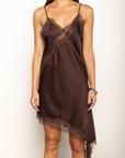 brown satin dress with lace trim
fall dress
zara dupe