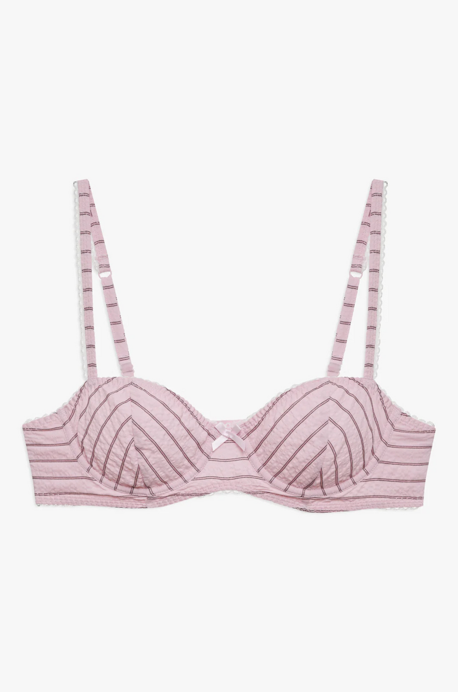 pink Striped unlined bra
Underwire cups
Adorned with picot trims
Decorative bow at front
Adjustable straps
pink bra
for love & lemons bra