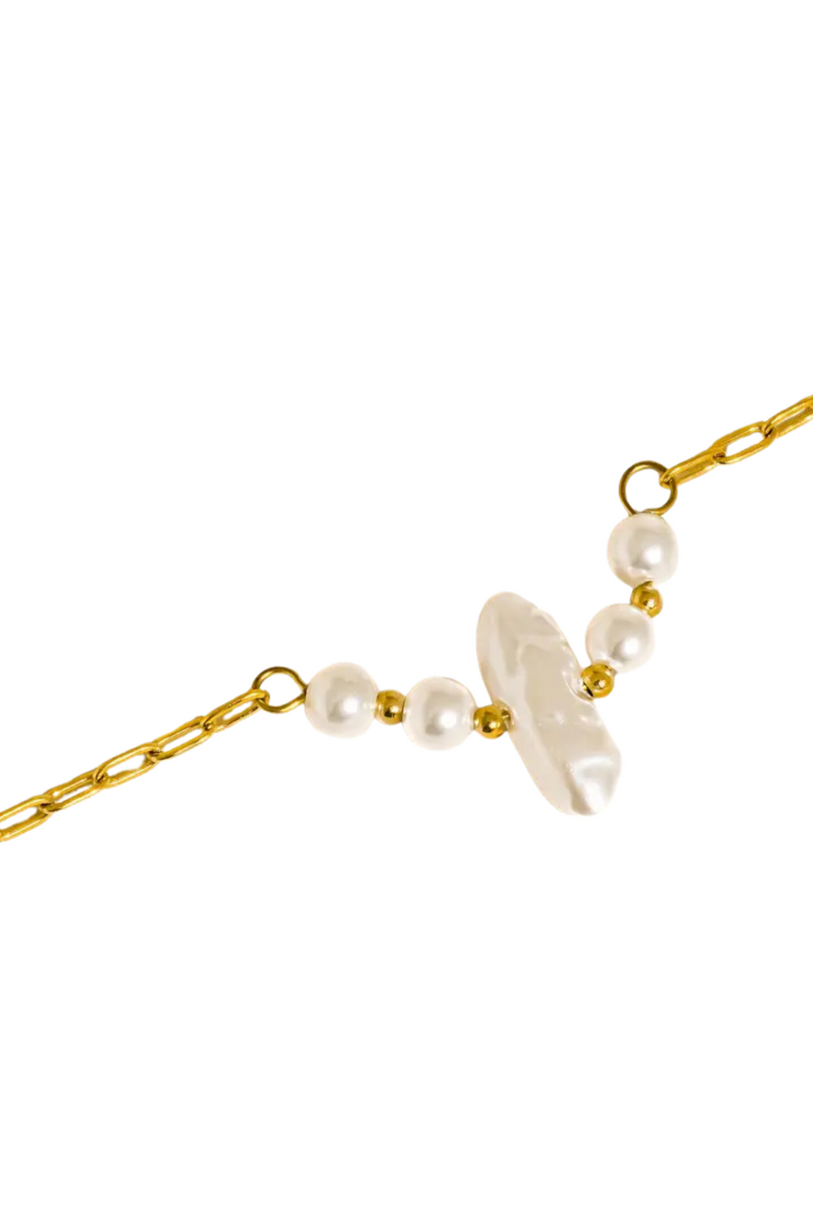 18K Gold Non-Tarnish Pearl Chain Bracelet
