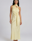 Satin maxi dress
Neck scarf closure
Adjustable one shoulder spaghetti strap
Unlined
yellow satin maxi dress
wedding guest dress