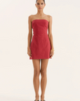 red A-line tube top &nbsp;mini dress
Straight bandeau neckline
Waist panels
Side cut out details with bead embellishment
red summer mini dress
resort wear 
resort mini dress
vacation mini dress