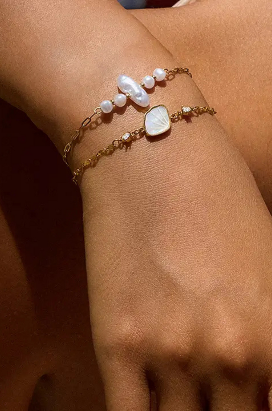 18K Gold Non-Tarnish Pearl Chain Bracelet