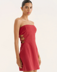 red A-line tube top &nbsp;mini dress
Straight bandeau neckline
Waist panels
Side cut out details with bead embellishment
red summer mini dress
resort wear 
resort mini dress
vacation mini dress