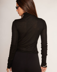 black Thin knit top
Turtleneck
Long sleeves
Unlined
black sheer long sleeve top