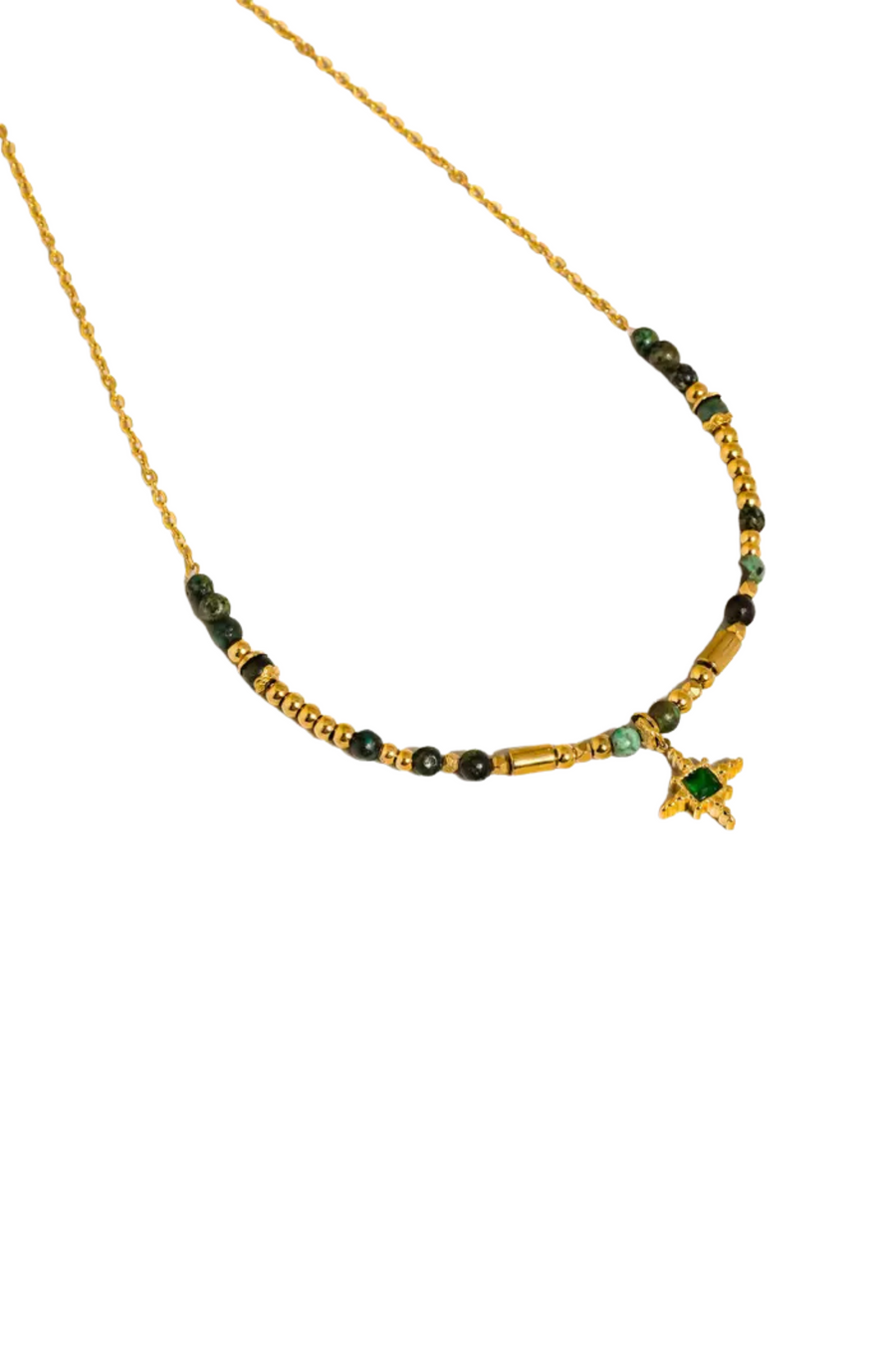 18K Non-Tarnish Beaded Green Gemstones Necklace
18K Gold Plating
Stainless Steel
African Turquoise Cubic Zirconia
Chain Length:14.96" / Extension Length:2.17"
Lead-free
Nickel-safe
Hypoallergenic
Water Resistant