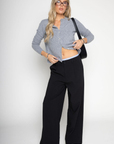 Stretch trouser pants
Trimmed waist
Button and zipper fly
Side pockets
Faux back pockets
Unlined
black trouser pants
cute work pants
fall outfit